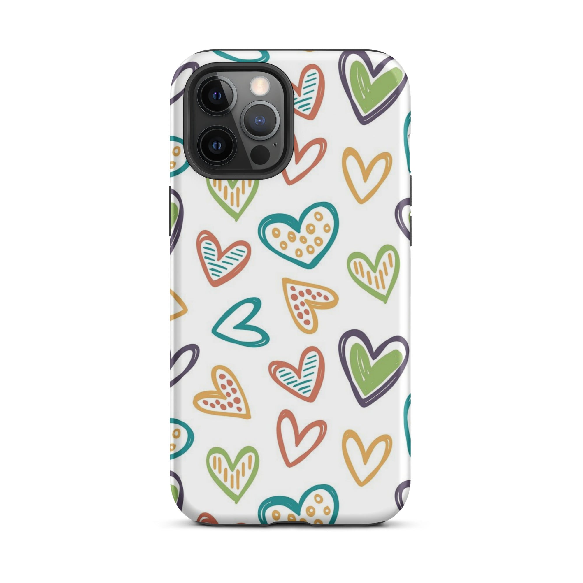 Hearts Doodle iPhone® Dual-Layered Tough Case : Fashionable Protection, Induction Charging Compatible, Global Shipping, JHTEE Accessories. - JHTEE